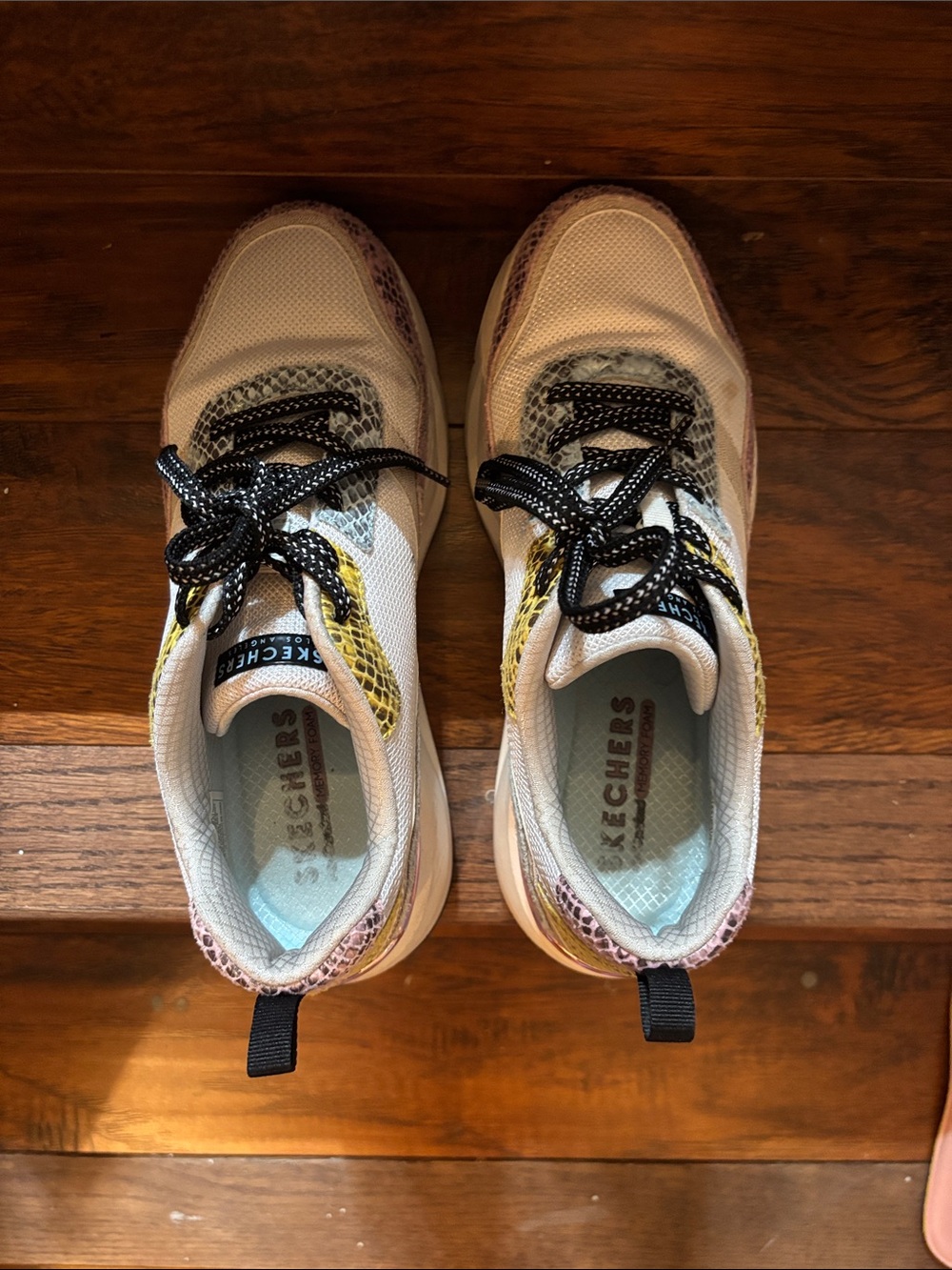 Skechers women White Sneakers with Yellow and Black Accents